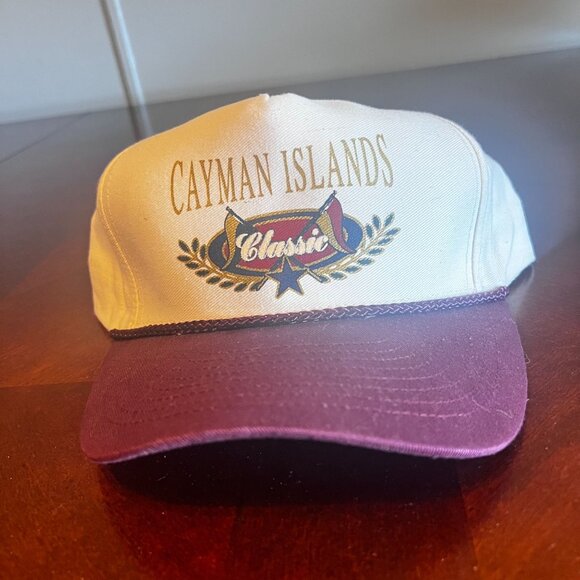 vintage Mohrs Cayman Islands Classic Adjustable Hat Burgundy & White - Picture 1 of 4